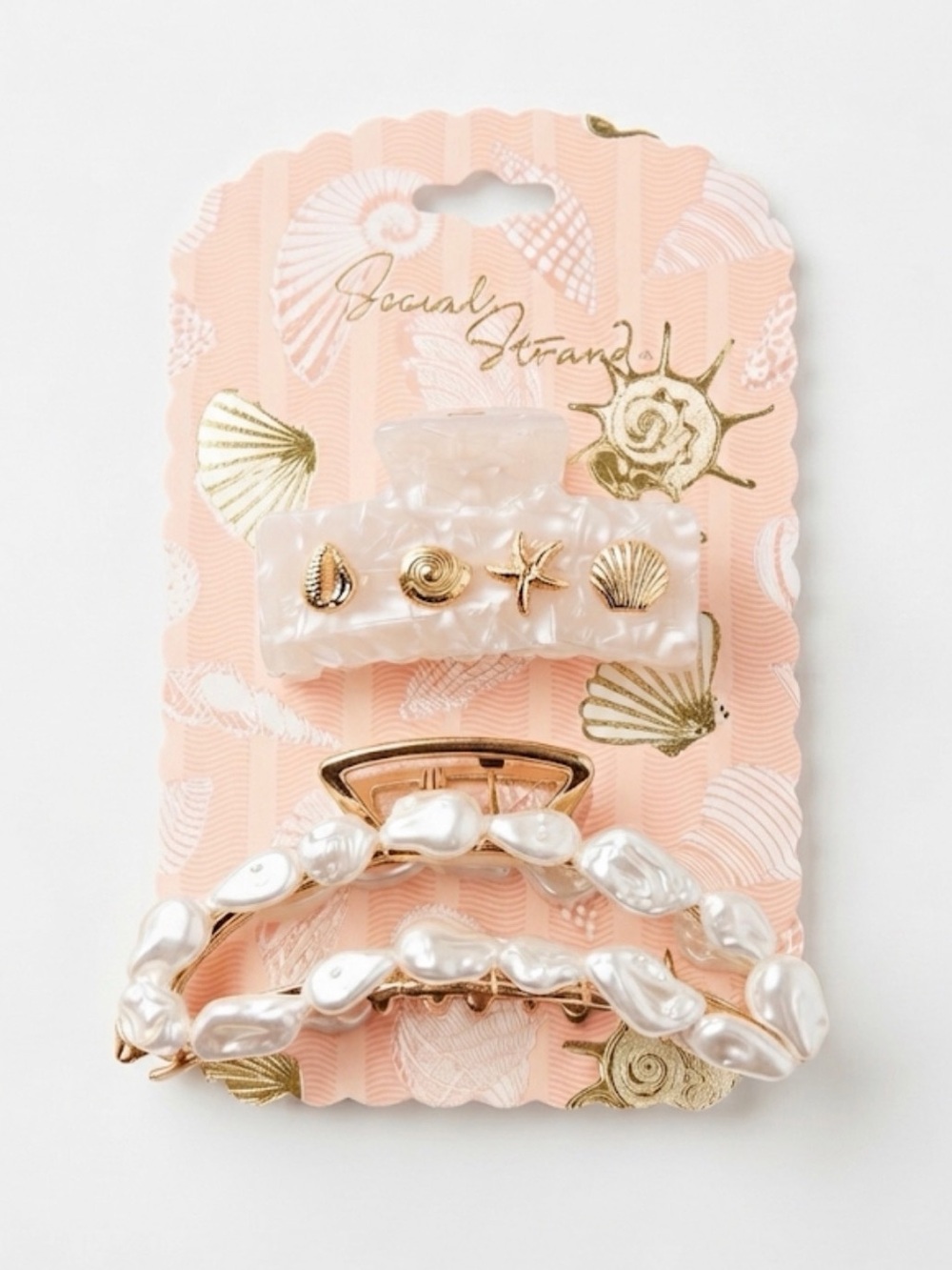 NWT ⚜️🐚⚜️ Social Strand Nautical Pearls Hair Claw Clips Set of 2